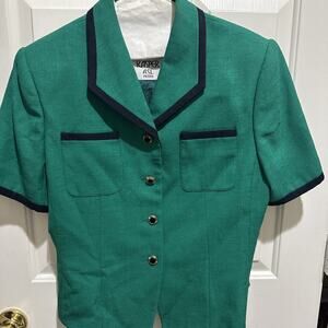 Vintage Kasper For ASL Petite Size Med Kelly Green Short Sleeve Dress Jacket